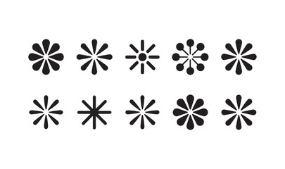 Symmetrical flower burst icons collection offers rounded petal arrangements for creative pattern decoration. © Creative_Aminur