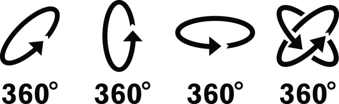 Four Black 360 Degree Arrow Icons Showing Circular Rotation
