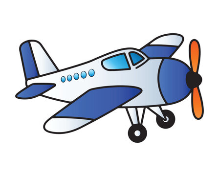 Cute Cartoon Propeller Airplane Vector &ndash; Blue and White Toy Plane Illustration