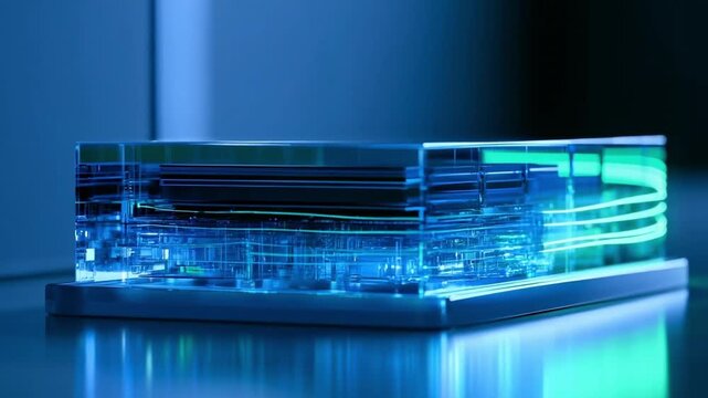 Macro shot of glowing internal layers of a next-generation solid-state battery