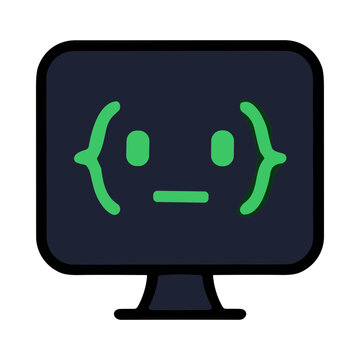 Computer Monitor Displaying A Smiling Face Made Of Code Symbols