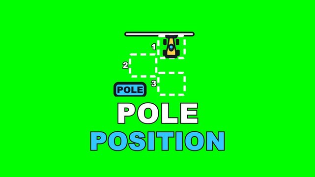 4K green screen POLE POSITION animated text - the car climbing the start grid into the front box, kinetic typography motorsport and racing overlay for sports edits and social media, chroma key