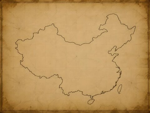 China Geographic Border Outline Drawing Animation on Antique Parchment Map