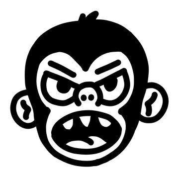 Angry monkey face, bold solid black, edgy fierce primate mascot character design