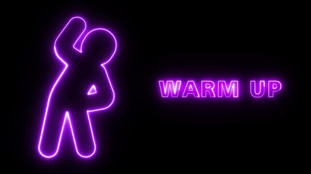 Neon Glow Warm Up Fitness Exercise Icon Design Featuring A Stick Figure Stretching For Health And Wellness Gym Activity Awareness Visual Graphic
