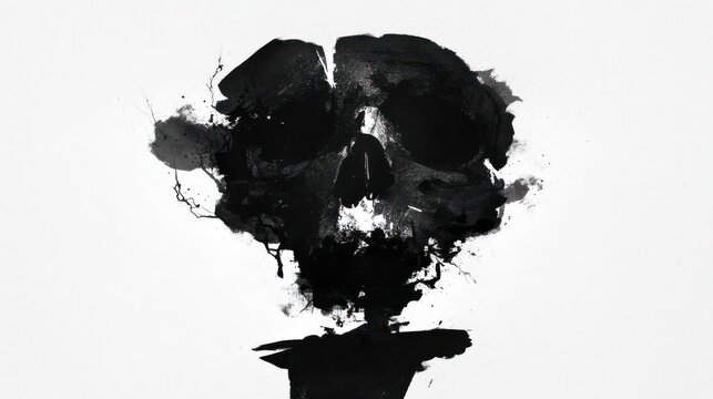 Abstract ink skull illustration on white background for diverse applications