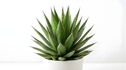 Fototapeta premium Green agave plant in a white ceramic pot isolated on a white background