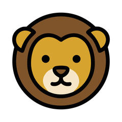 Fototapeta premium Cute Cartoon Lion Face with Brown Mane and Yellow Eyes Close Up