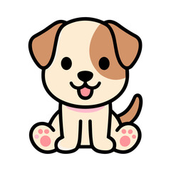 Fototapeta premium Cute Cartoon Puppy Sitting Happily With Pink Collar and Tongue Out