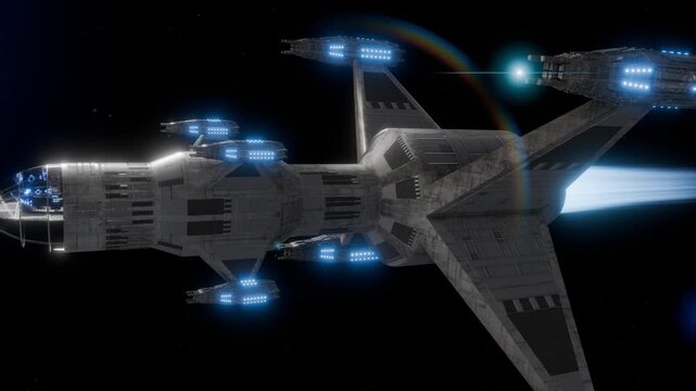 A science fiction scene in a fantasy world with spaceships and space stations.