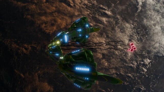 A science fiction scene in a fantasy world with spaceships and space stations.