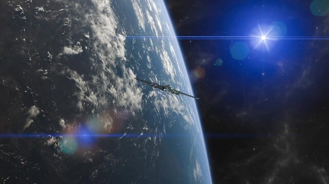 A science fiction scene in a fantasy world with spaceships and space stations.