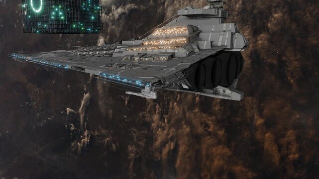 A science fiction scene in a fantasy world with spaceships and space stations.
