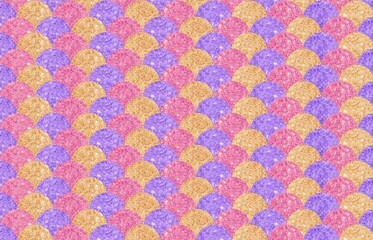 Glitter Mermaid Scales Seamless Pattern Background. Sparkly Fish Scale Texture with Pastel Glitter Gradient. Glamorous Purple Pink Gold Mermaid Tail Pattern © Wulandari