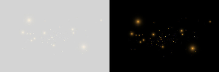 Christmas glowing light effect with sparkling magic dust particles. Golden glitter stars shine with festive radiant light on transparent background. © Alesya