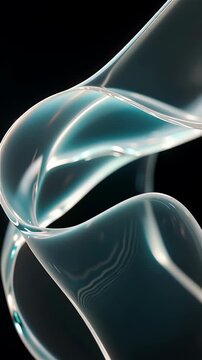Elegant luminous translucent fluid stream flowing in continuous curves and soft cascades inside an infinite dark void in a hyperdetailed photorealistic 3D CGI animation