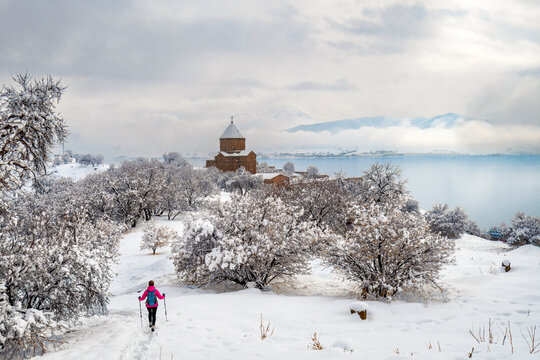 Akdamar Island winter view in Van Province of Turkey