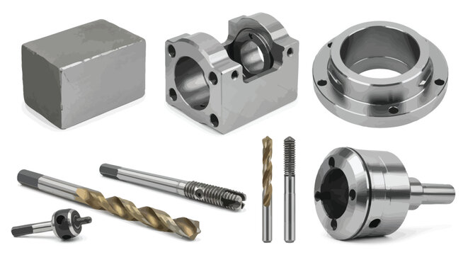 Metalworking Tools And Components Vector Illustration Silhouette machining engineering manufacturing
