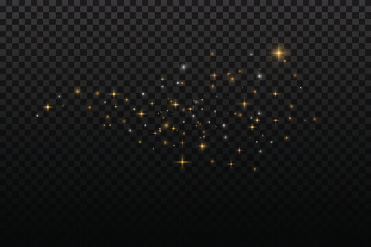 Gold sparks and golden stars glitter special light effect. Vector sparkles on transparent background. Christmas abstract.	
