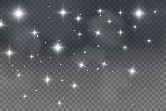 Vector magical light dust, dusty shine. Flying particles of light. Christmas light effect. Sparkling particles of fairy dust glow in transparent background. Vector illustration on png