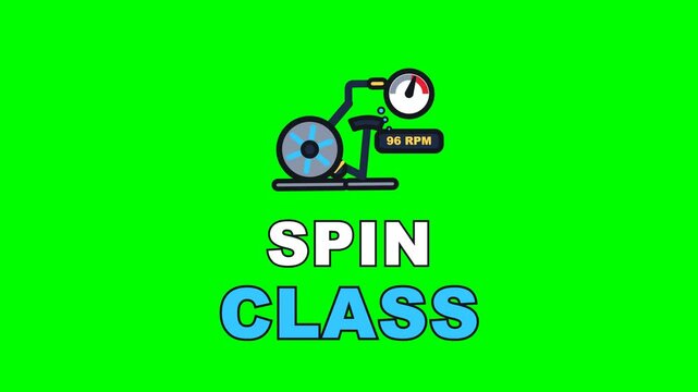 4K green screen SPIN CLASS animated text - the flywheel hammering round as the cadence climbs, kinetic typography fitness class overlay for studio content and social media, chroma key