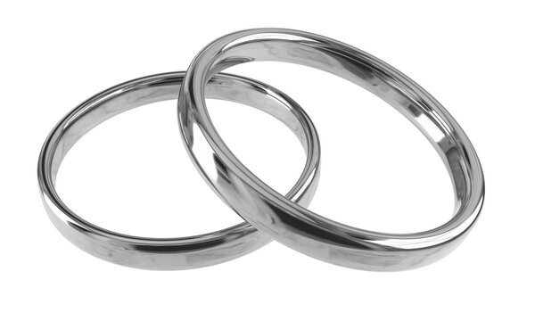 two white golden wedding rings 3D