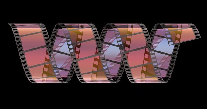 Film strip rotation animation seamlessly loopable. 3D rendering isolated on transparent background