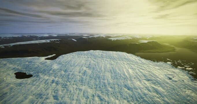 Aerial charting of ice margin and scattered floes near coastline, mapping perspective for shipping hazard analysis and coastal planning with muted sky