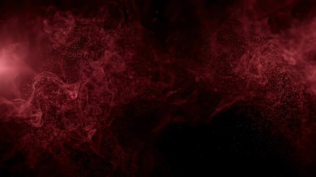Fine atmospheric mist against a stark black void with deep velvet red in black and red tones, smoke background ideal for mystery branding, motion...