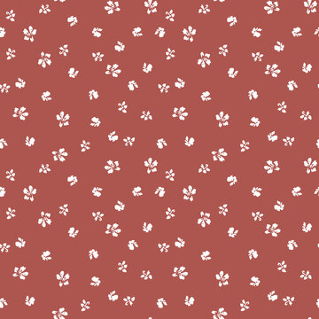 Red background white cute small floral print seamless pattern 