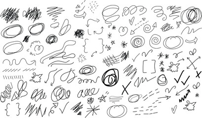 Abstract collection of hand drawn scribbles and messy pencil sketches on a white background texture © Artspresso
