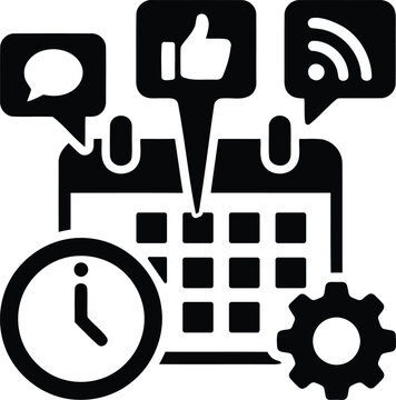 Social media content planning calendar icon representing digital marketing strategy and automated scheduling for business growth and engagement