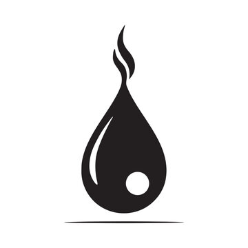 Black oil drop silhouette with flame isolated on white background