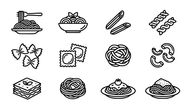 Pasta Noodles and Spaghetti Italian Food Vector Icon Set
