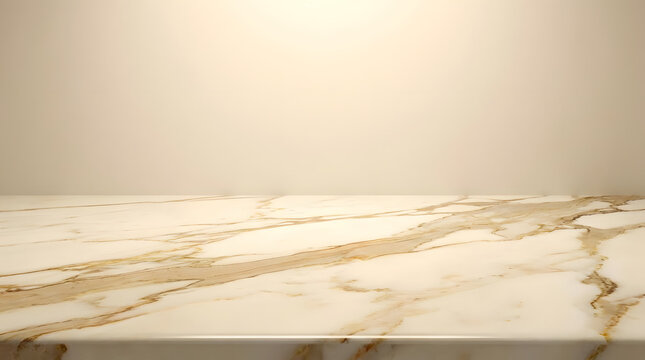 Perspective view of white marble countertop surface.