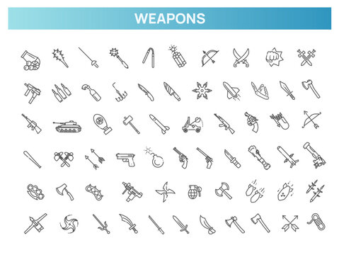Military Weapons and Warfare Outline Icon Set