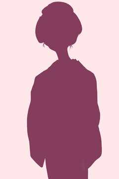 着物を着た女性　江戸時代　ニーショット　シルエット