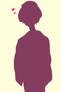 着物を着た女性　江戸時代　恋　ニーショット　シルエット