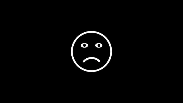 Sad emoji face icon animation on black background. Unhappy emoticon emoji sad face animation. Sad emoji face expressing for sadness, unhappiness or disappointment, social media and ui design