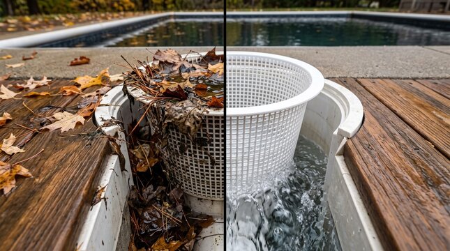 Swimming Pool Skimmer Basket Before and After Cleaning Comparison