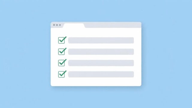 Animated Web Browser Checklist on Green Background Flat Design