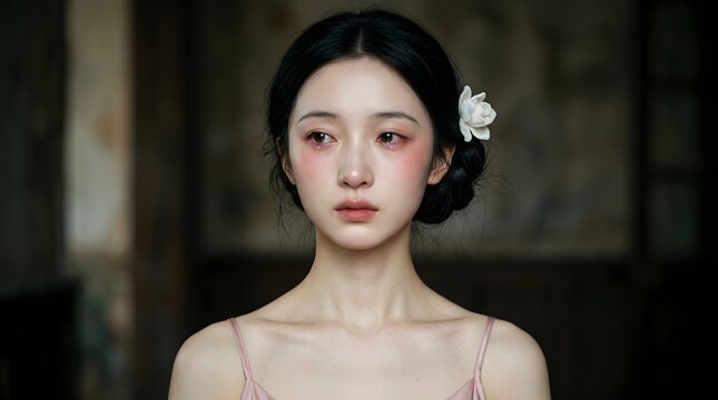 Close up dramatic portrait of a person's face vividly developed