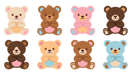 Obraz premium Cute colorful teddy bears collection sitting in different postures set.