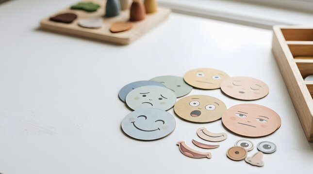Hand interacting with small wooden pieces or puzzles on a table flawlessly developed