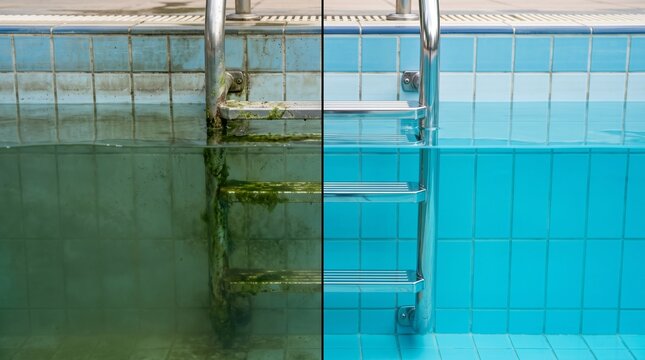 Before and After: Dirty Neglected Pool Versus Clean Water
