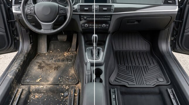 Full Car Interior Transformation: Dirty to Clean Floor Mat Split Comparison