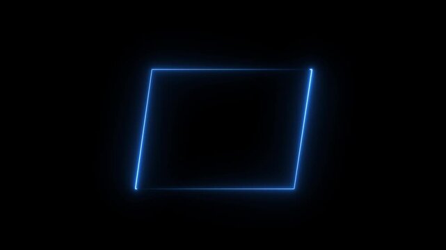 Glowing neon square rectangle picture frame icon animation neon display box round screen photo frame retro movement with black background..4k loop..