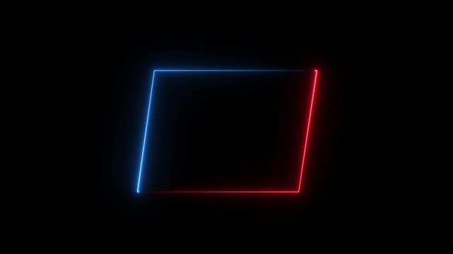 Glowing neon square rectangle picture frame icon animation neon display box round screen photo frame retro movement with black background..4k loop..