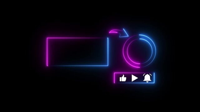 Glowing Neon Subscribe Button Animation on Black Background, YouTube End Screen Card for Gaming and Video Channels, 4K Motion Graphics Loop..