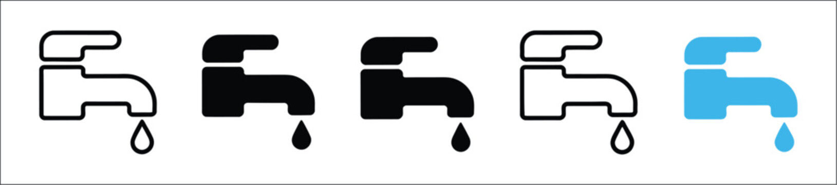 Water faucet icon set illustrating household plumbing fixtures water supply equipment modern interior design bathroom kitchen conservation and utility concepts